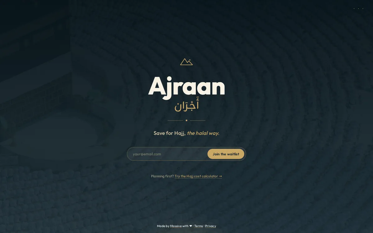 Ajraan homepage: Save for Hajj, the halal way